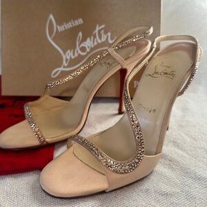 Christian Louboutin Alta Perla Crepe de Chine sandal heels in RARE Nude color